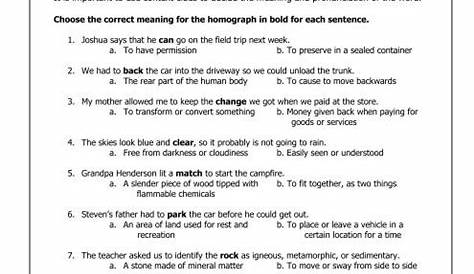 homographs worksheets grade 5
