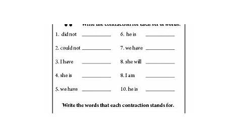 Contractions For Grade 2 - Worksheet Student