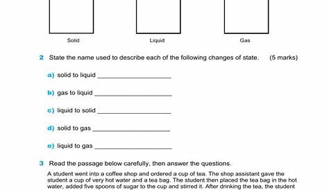 states of matter worksheet with answers