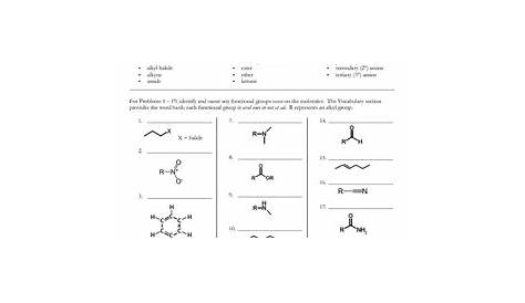functional group identification worksheets