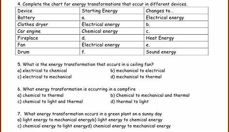8th Grade Energy Transformations Worksheet Answers Worksheet : Resume