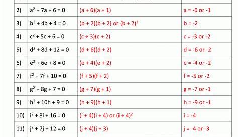 simple quadratic equation worksheet