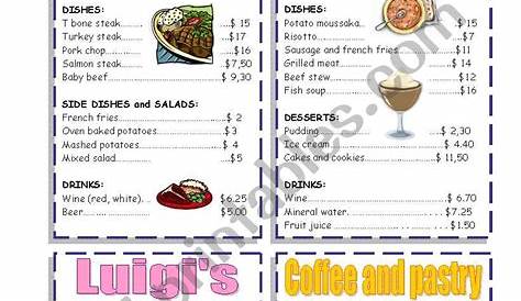 free printable restaurant menu worksheets