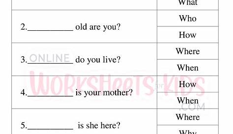 Question word Worksheet for grade 1-10