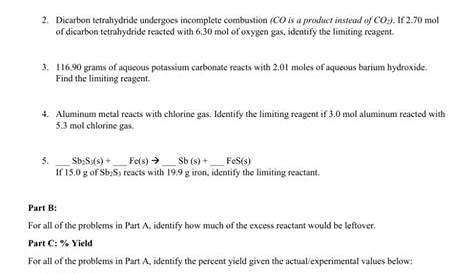 limiting reactants and percent yield answers