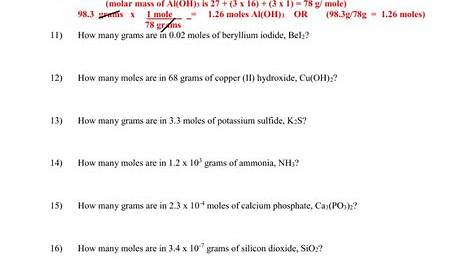 Chemistry: Mole Calculation Worksheet worksheet