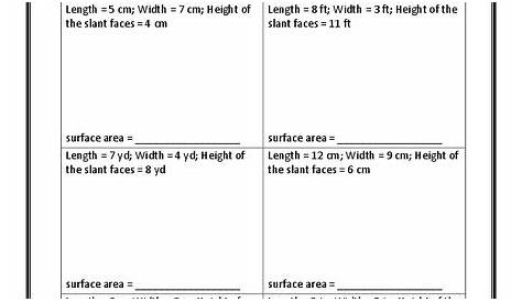 Finding the Surface Area of Six Rectangular Pyramids Worksheet for 9th