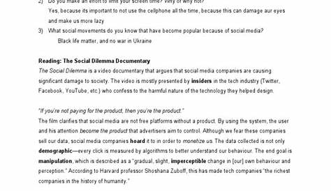 the social dilemma worksheet answers