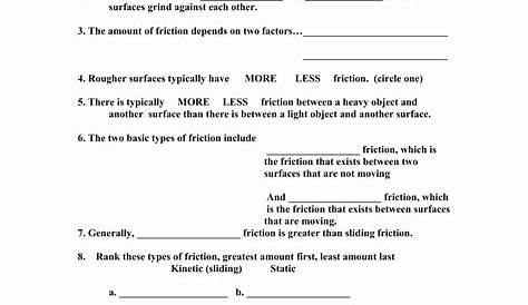 friction and gravity worksheet