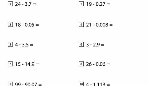 Subtracting Decimals Worksheets - Math Monks