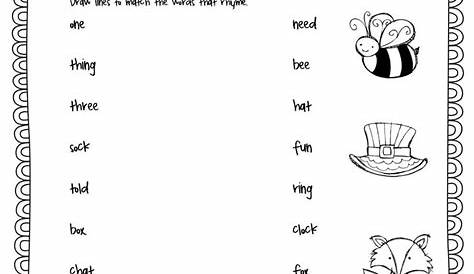 rhyming words worksheets for kindergarten