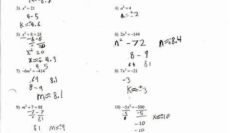 quadratic equation worksheets answers