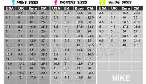 jordan size chart youth to women's