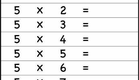 the printable worksheet for 5 times table, with numbers and symbols on it