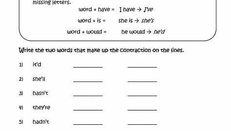 Contractions Worksheet 11rd Grade - Word Worksheet
