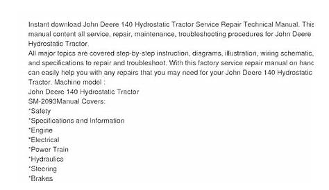 John Deere 140 Hydrostatic Tractor Manual