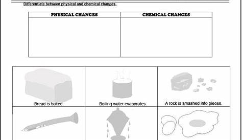 physical and chemical change worksheets