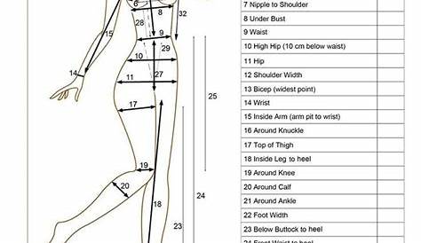 female tailoring measurement chart