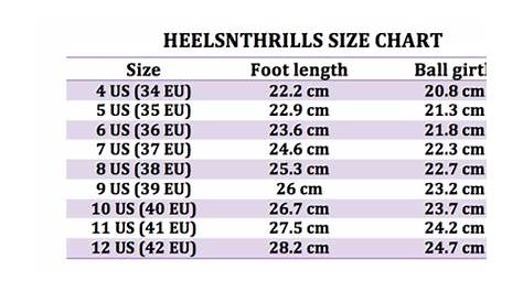 size chart for heels