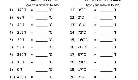 measurement temperature worksheet