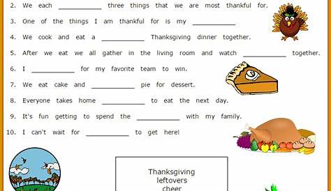 Thanksgiving printables Fill In vocabulary sheet for children