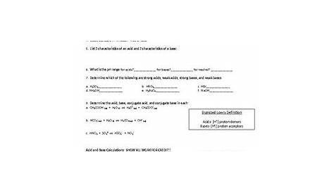 Acids and Bases Worksheet and Review by Ms Stricklin Chemistry Corner