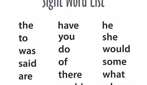 sight words for kindergarten printable list