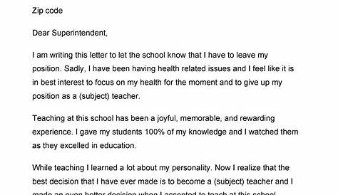 sample teacher resignation letter template