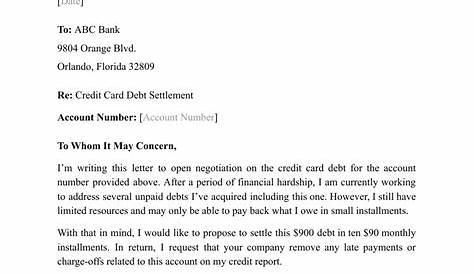 Sample Credit Card Debt Settlement Letter Download Printable PDF