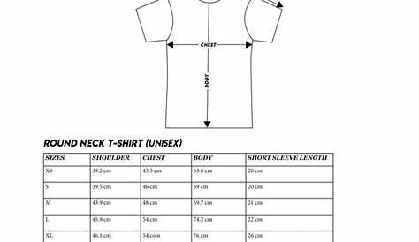 male t shirt size chart