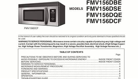 Frigidaire Microwave Oven Service Manual Model FMV156DBE