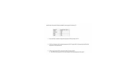 specific heat worksheet 1