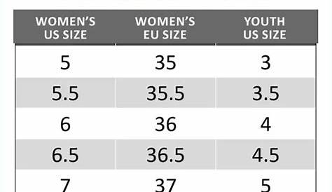 youth shoe size chart to women's