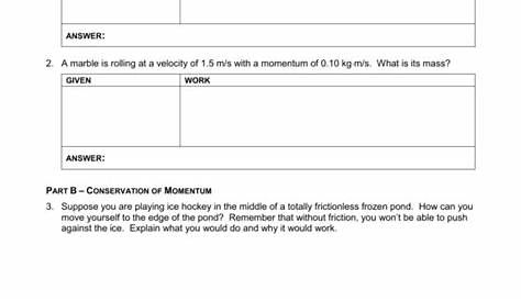 momentum worksheet answers