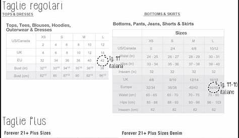 forever 21 size guide