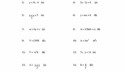 literal equation word problem worksheet