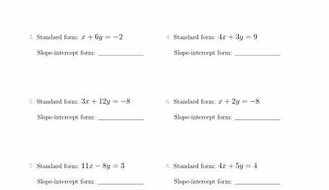 graphing equations in slope intercept form worksheets