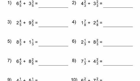 mixed number fractions worksheet