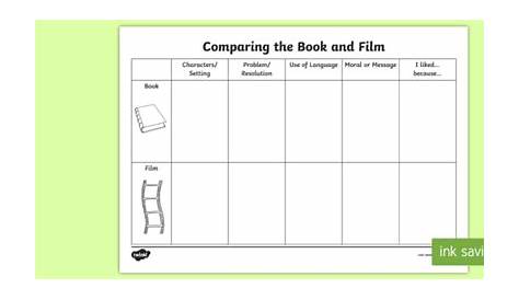 movie book comparison worksheet