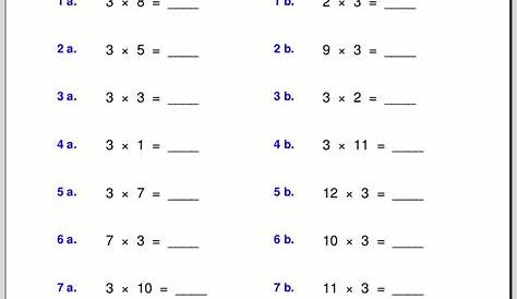 times 3 multiplication worksheets