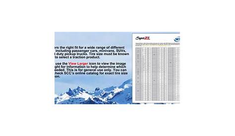 Tire Chains Size Chart