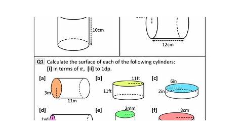 surface area of cylinder worksheets