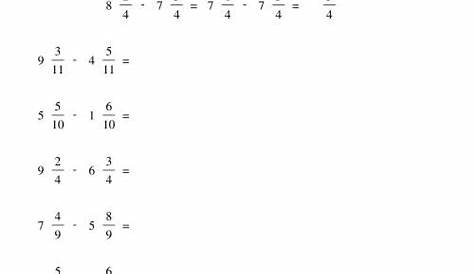 subtracting mixed numbers like denominators worksheet