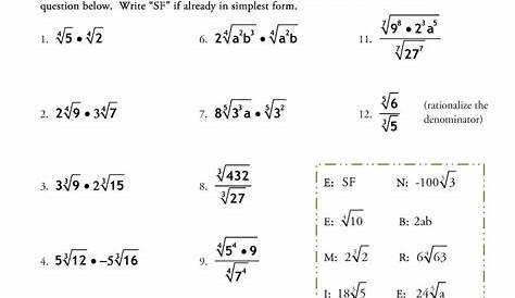 square root problems worksheets