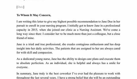 Sample Letter of Recommendation for Nursing School From Coworker