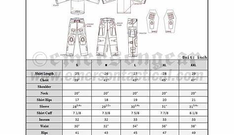 OCP Uniform Size Chart