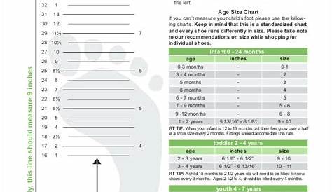 printable shoe size chart