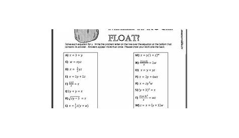 Literal Equation Worksheet. Worksheets. Tataiza Free printable