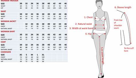 Size chart for women | Uniforms by Olino