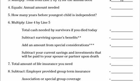 life insurance worksheet